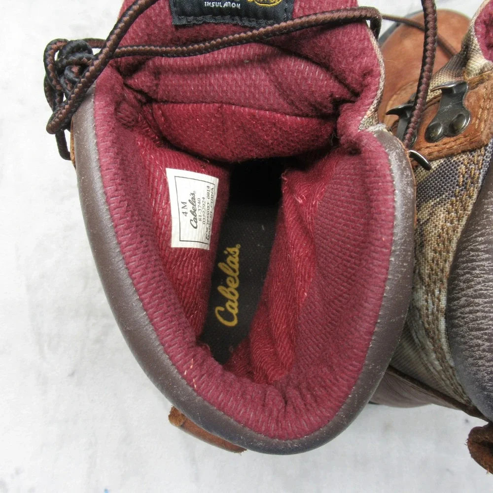 Cabelas Youth Hunting Boots 4M‎ Brown Camo Leather Insulated Outdoor Waterproof